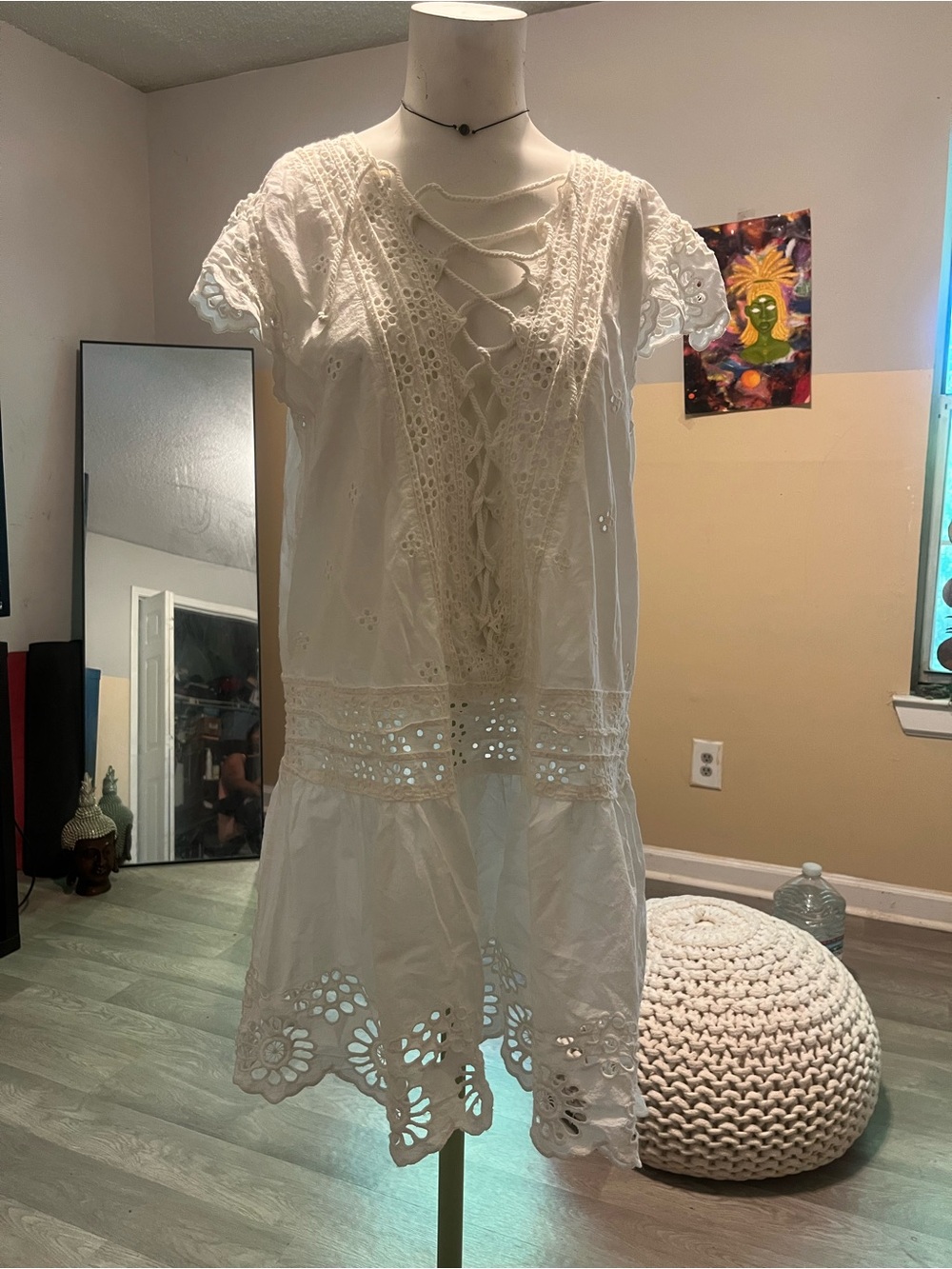 Free People white Lace-Up Backless Eyelet Dress - Picture 8 of 14
